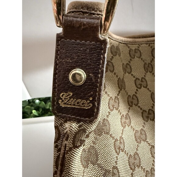 Gucci GG Canvas Brown Messenger Crossbody Bag Leather Trim Gold Hardware Read - Picture 4 of 14